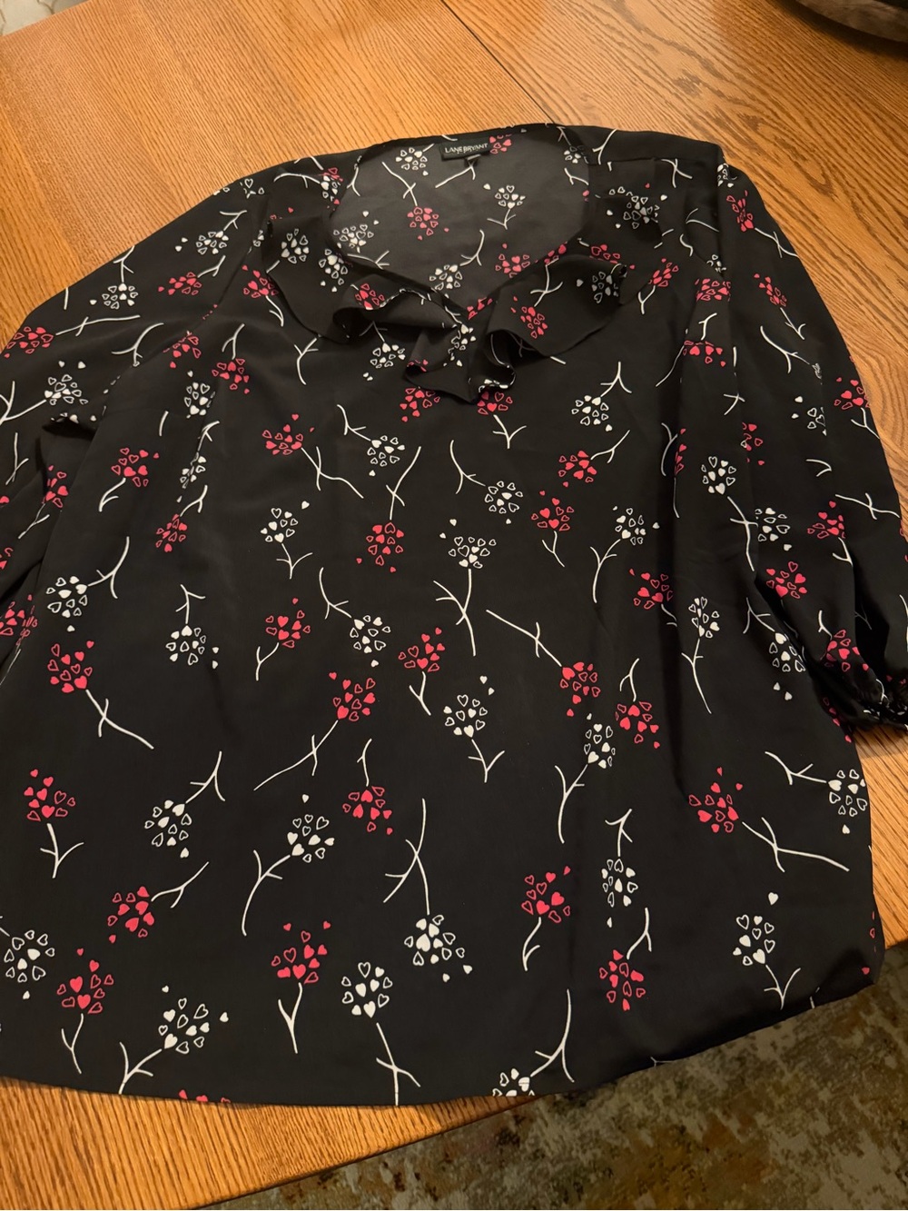 Black Floral Ruffle collar Shirt